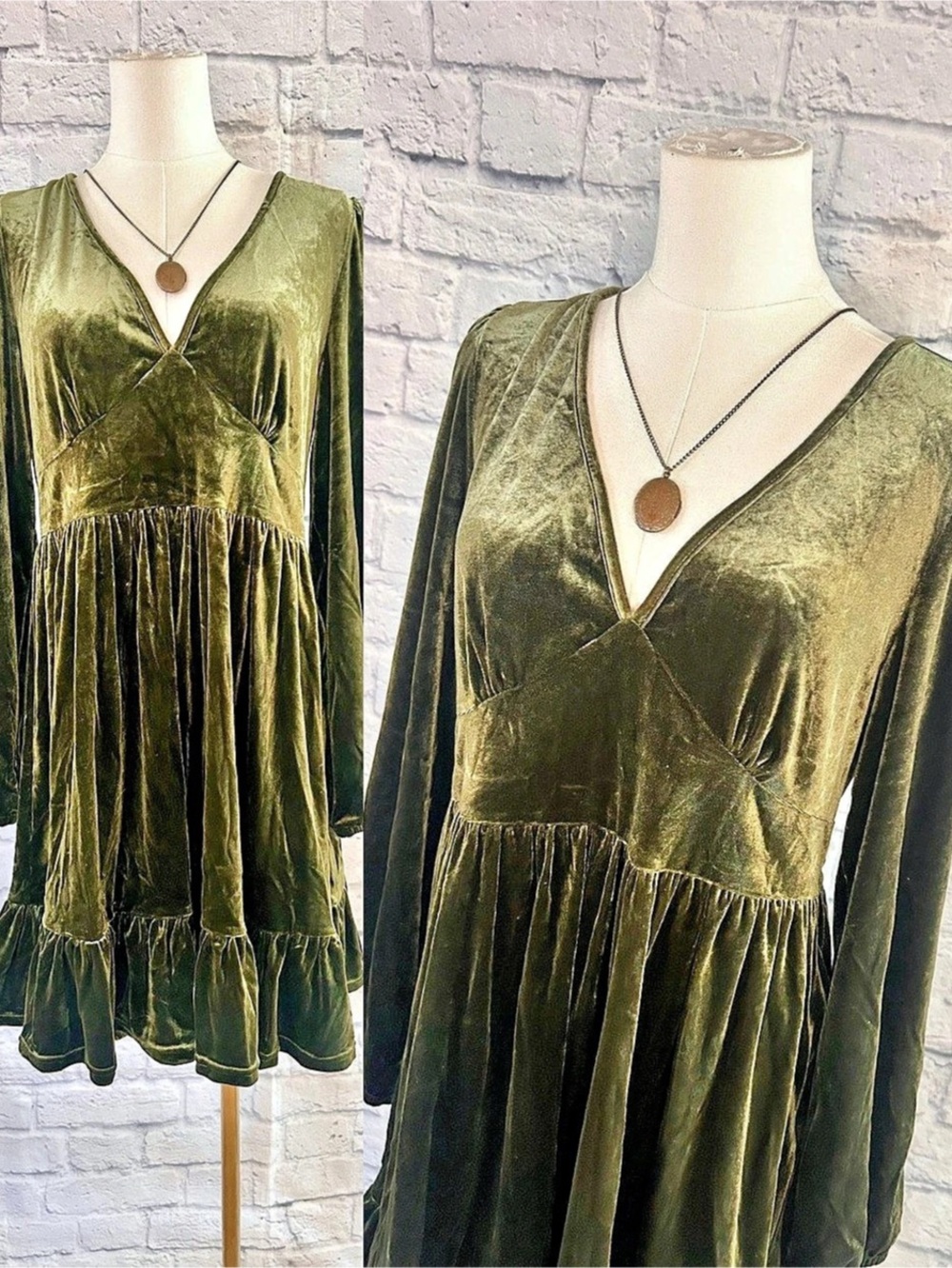 Fall Velvet Mini Dress Olive Green NWT Halara Whimsigoth Cottagecore Victorian